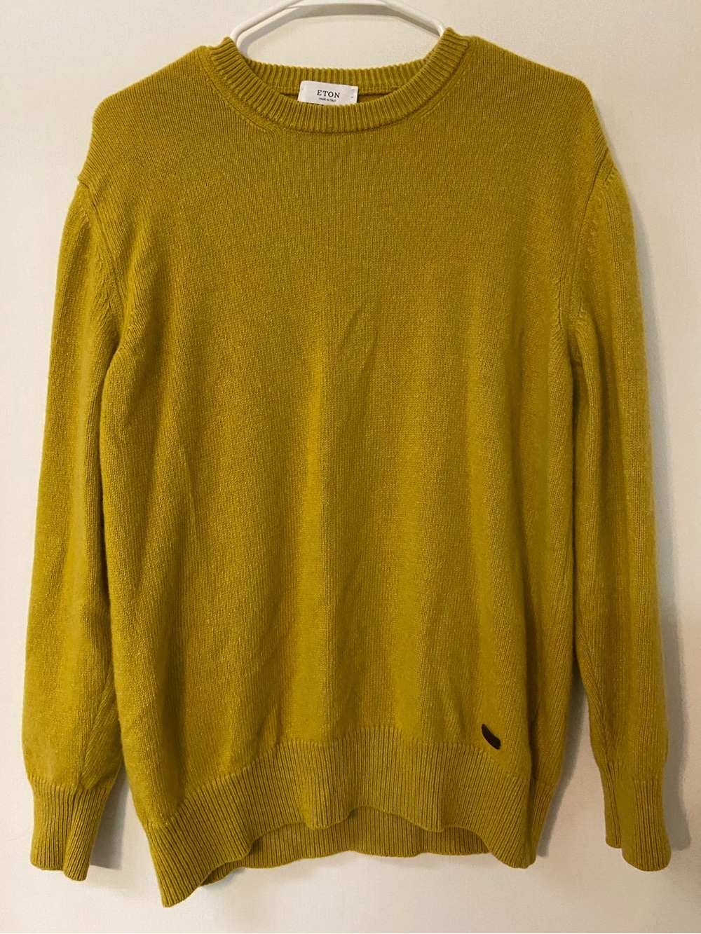 ETON 100% Cashmere Knit Crewneck Pullover Sweater Yellow Size Large Luxury Soft
